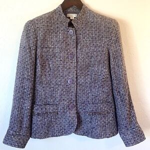 Coldwater Creek Purple Tweed Bouclé Chef Collar Blazer Jacket Size 16 Shaped Fit